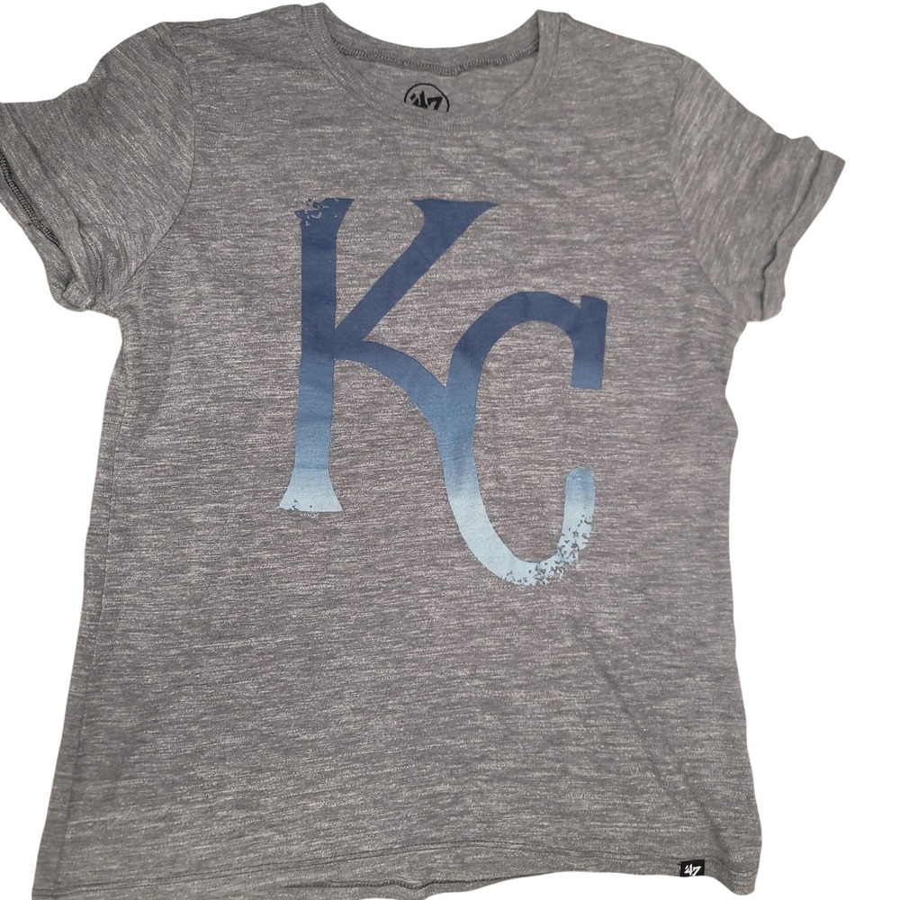 47 Brand Kansas City Royals Womens Small Gray Blue‎ KC Logo Tri-Blend T-Shirt